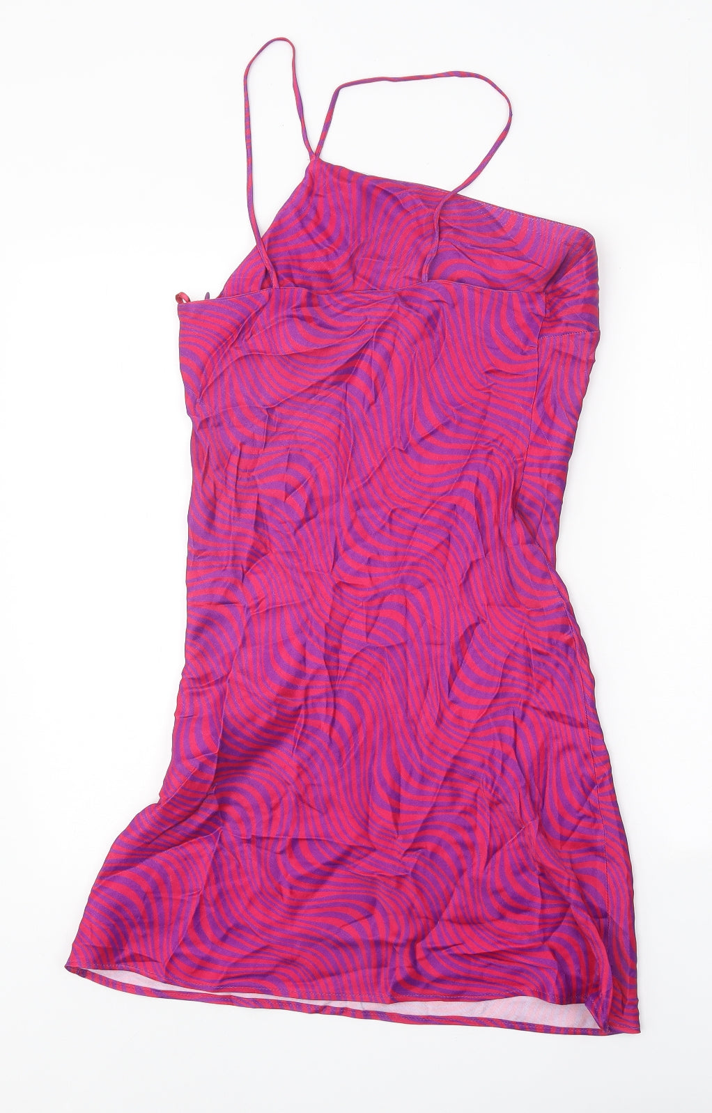 Primark Womens Pink Geometric Viscose Slip Dress Size 10 Square Neck Pullover