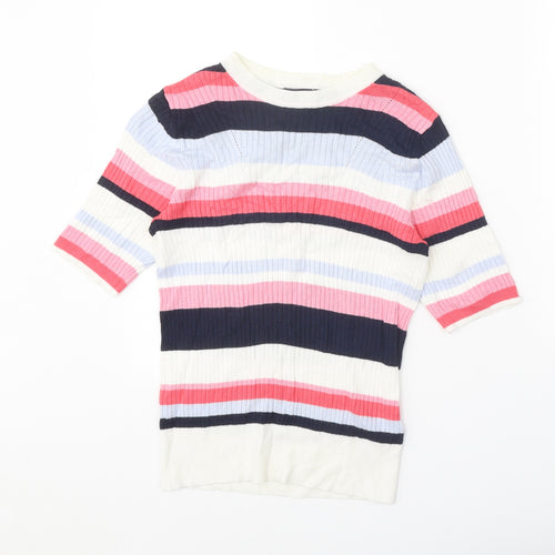 Marks and Spencer Womens Multicoloured Round Neck Striped Viscose Pullover Jumper Size 10