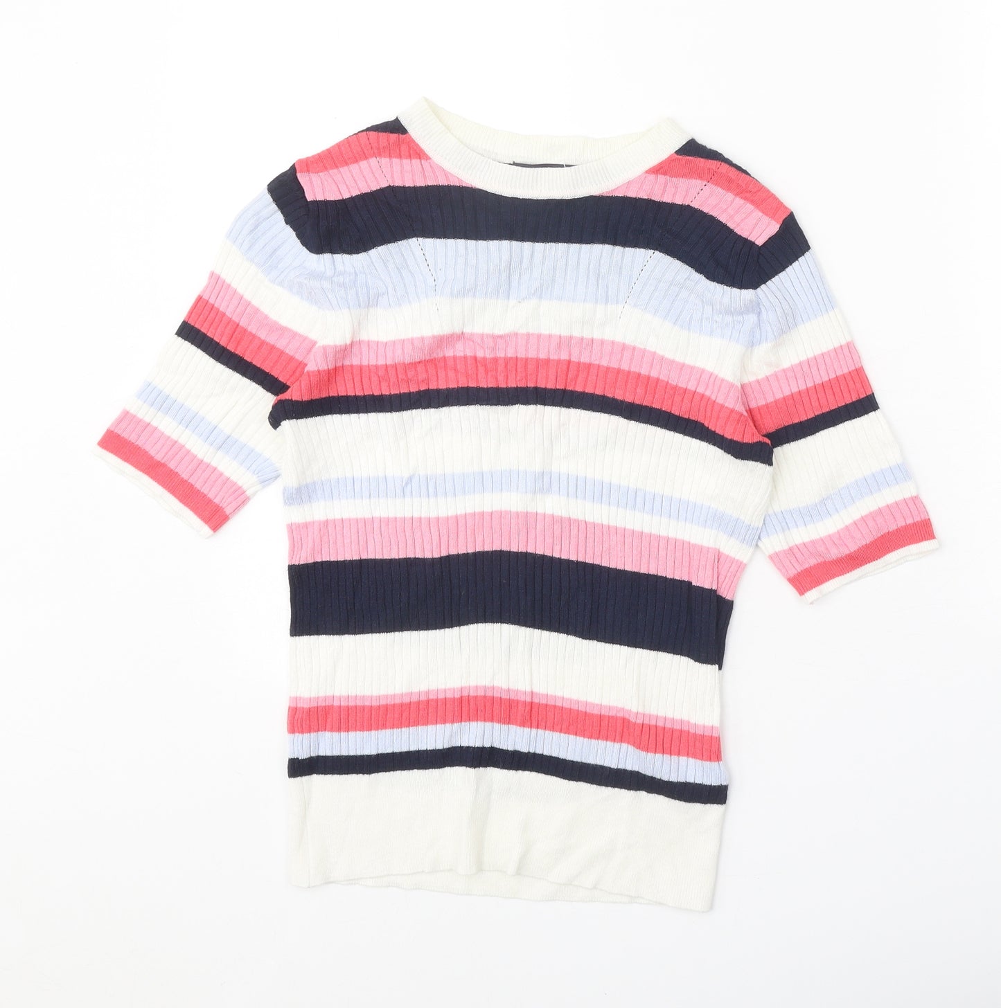 Marks and Spencer Womens Multicoloured Round Neck Striped Viscose Pullover Jumper Size 10