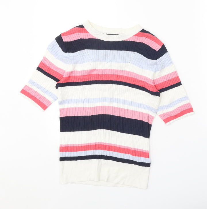 Marks and Spencer Womens Multicoloured Round Neck Striped Viscose Pullover Jumper Size 10