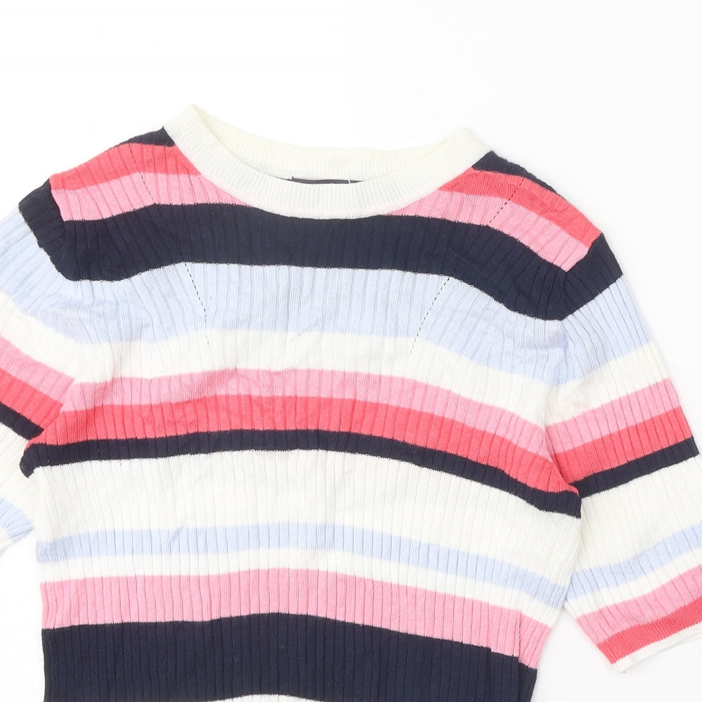 Marks and Spencer Womens Multicoloured Round Neck Striped Viscose Pullover Jumper Size 10
