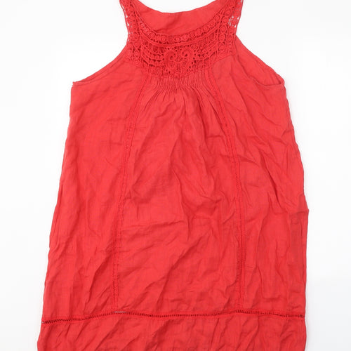 Preworn Womens Red Linen Tank Dress One Size Round Neck Pullover