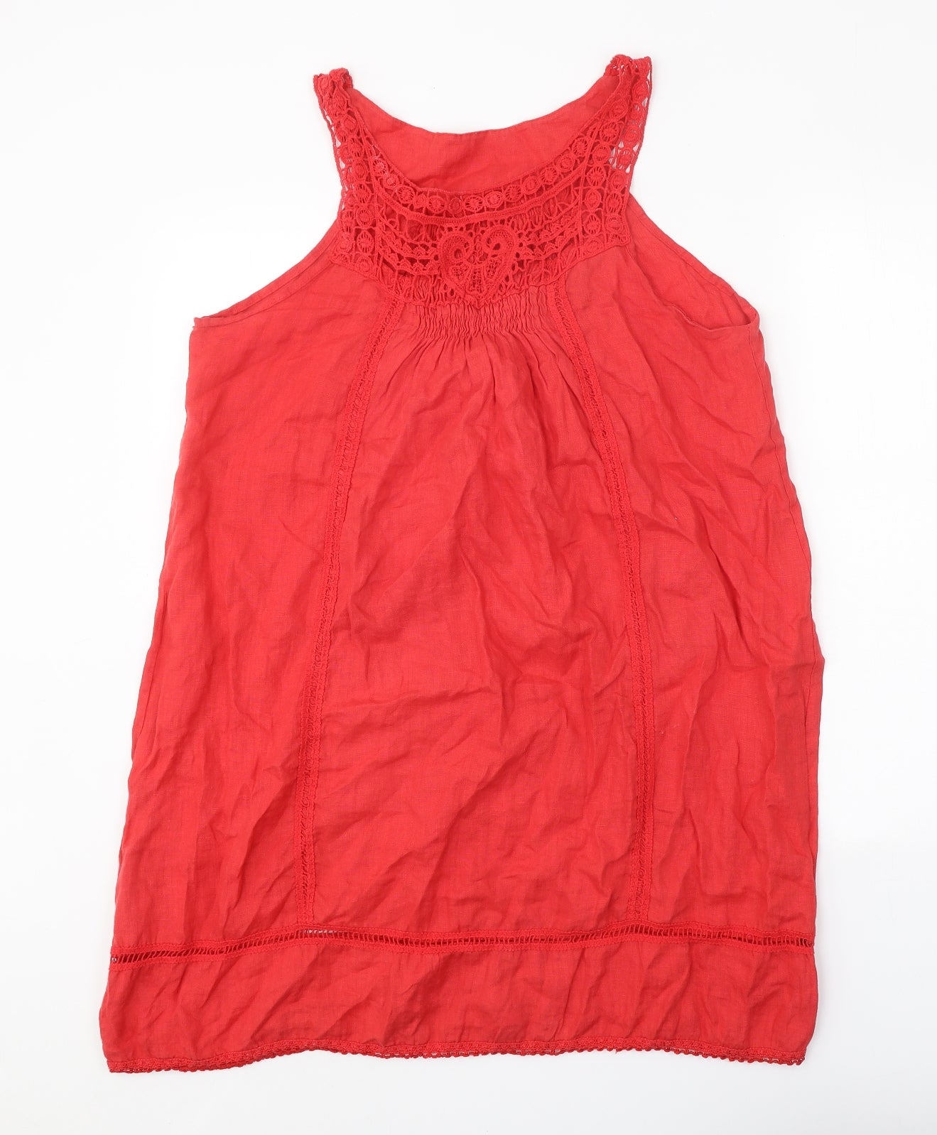 Preworn Womens Red Linen Tank Dress One Size Round Neck Pullover
