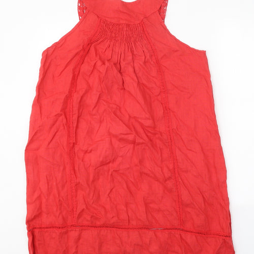 Preworn Womens Red Linen Tank Dress One Size Round Neck Pullover
