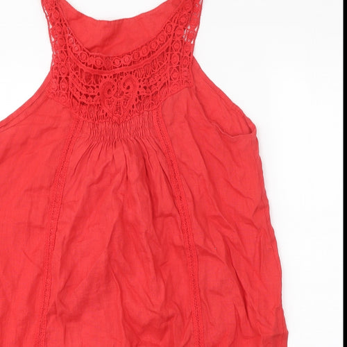 Preworn Womens Red Linen Tank Dress One Size Round Neck Pullover