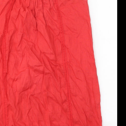 Preworn Womens Red Linen Tank Dress One Size Round Neck Pullover
