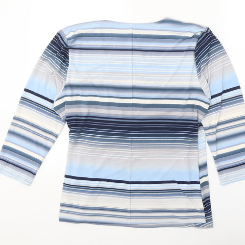 Episode Womens Blue Striped Polyester Basic T-Shirt Size L V-Neck