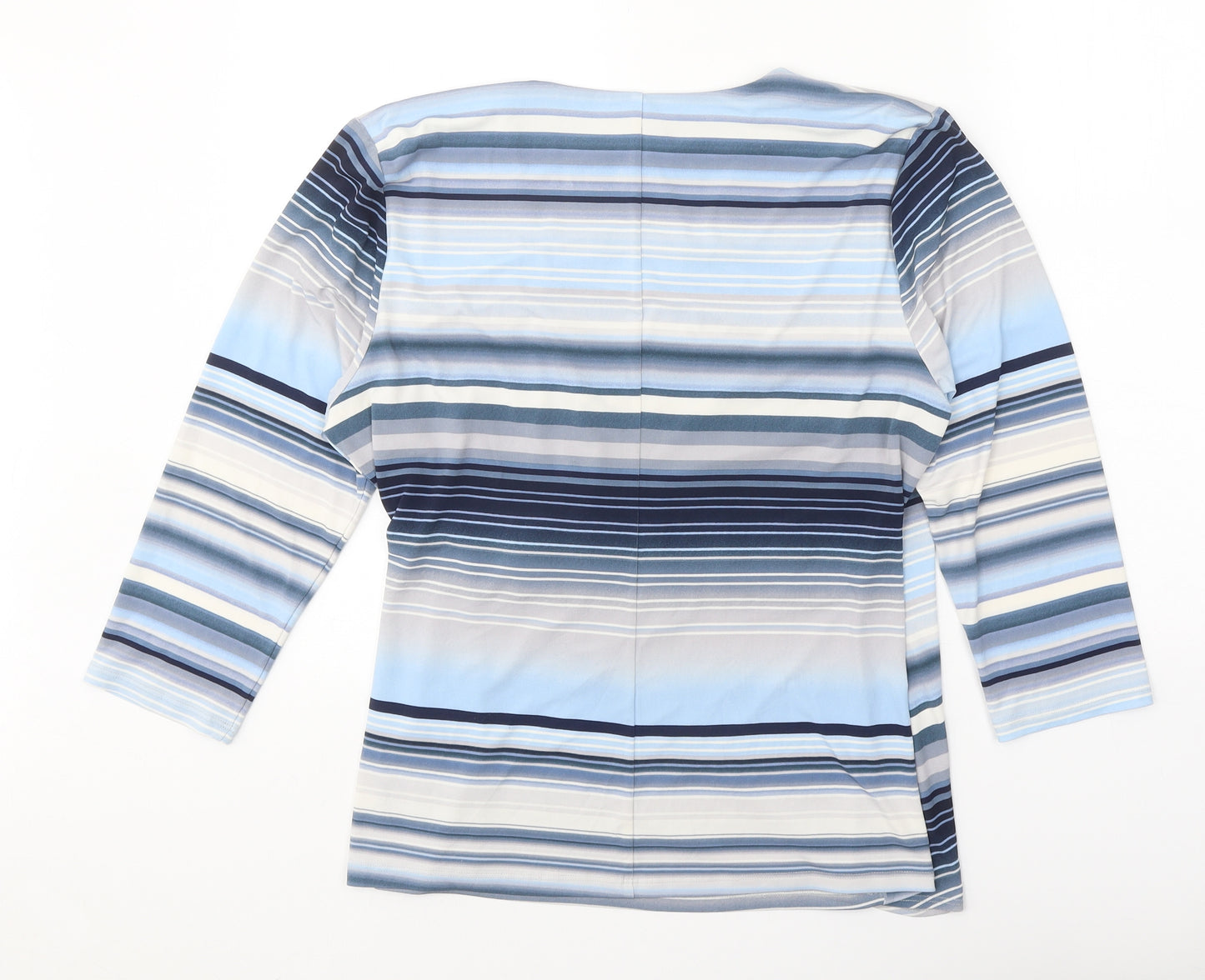 Episode Womens Blue Striped Polyester Basic T-Shirt Size L V-Neck