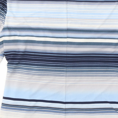 Episode Womens Blue Striped Polyester Basic T-Shirt Size L V-Neck