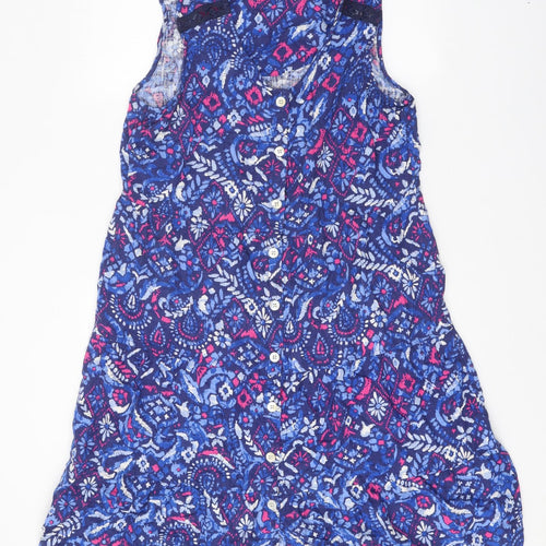 Preworn Womens Blue Geometric Viscose Tank Dress One Size Round Neck Button