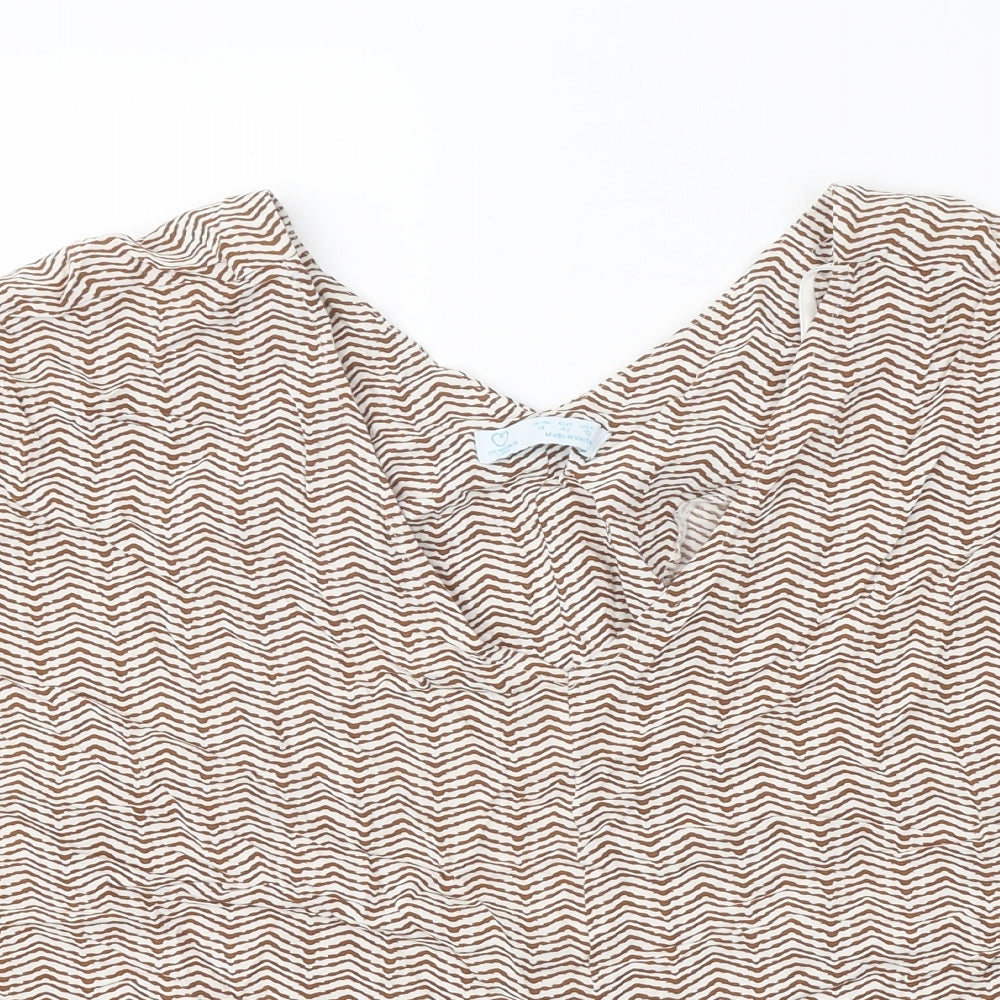 Primark Womens Beige Geometric Viscose Cropped Blouse Size 14 V-Neck