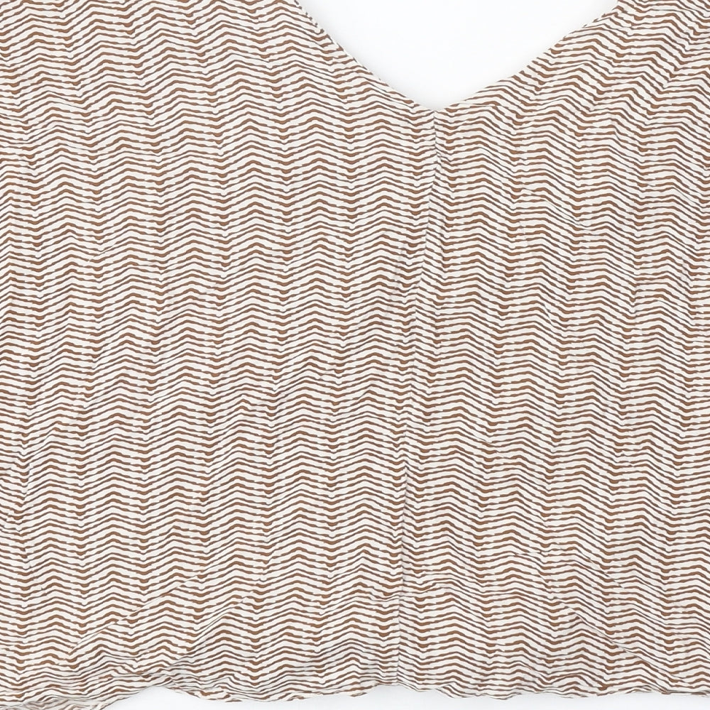 Primark Womens Beige Geometric Viscose Cropped Blouse Size 14 V-Neck