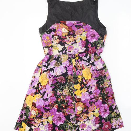 Xhilaration Womens Black Floral Viscose A-Line Size S Round Neck Zip