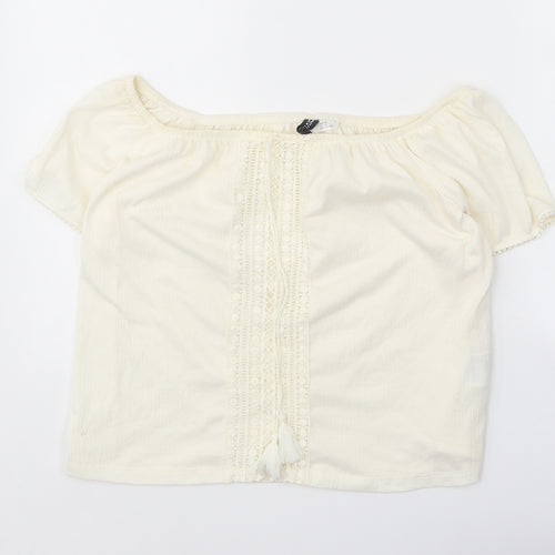 Divided Womens Ivory Polyester Basic Blouse Size M Off the Shoulder