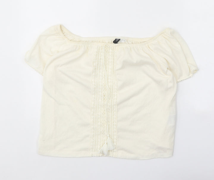 Divided Womens Ivory Polyester Basic Blouse Size M Off the Shoulder