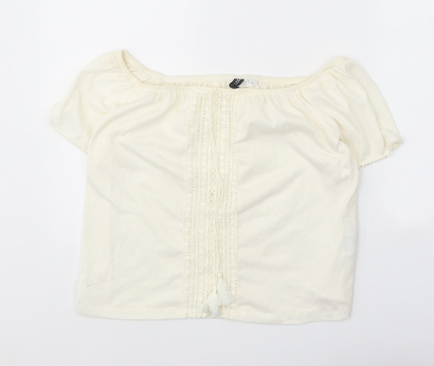 Divided Womens Ivory Polyester Basic Blouse Size M Off the Shoulder