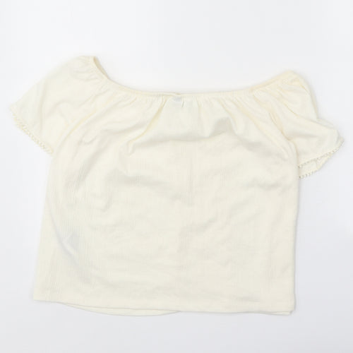 Divided Womens Ivory Polyester Basic Blouse Size M Off the Shoulder