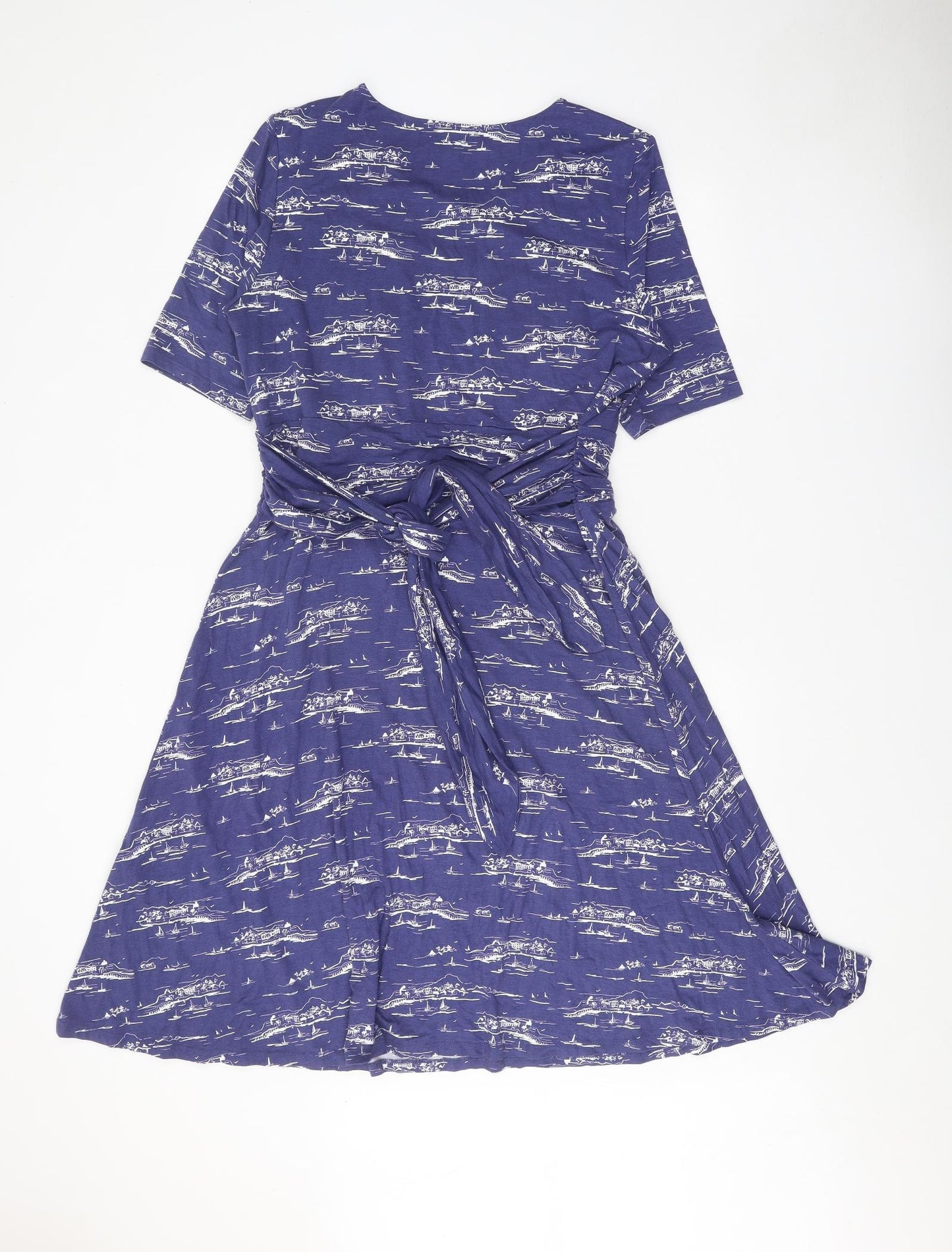 Hobbs Womens Blue Geometric Viscose A-Line Size 16 Round Neck Tie