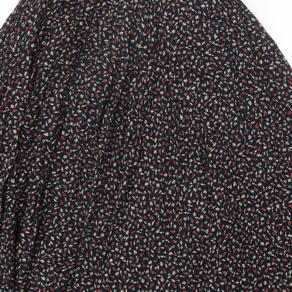 Cecile De Reve Womens Black Floral Cotton Peasant Skirt Size 10 Zip
