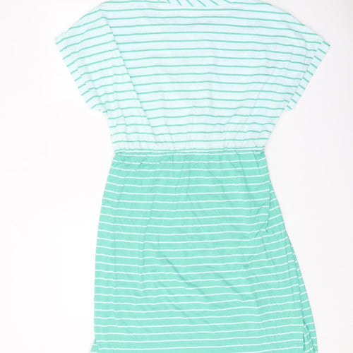 Maine Womens Green Striped Viscose T-Shirt Dress Size 16 Round Neck Tie