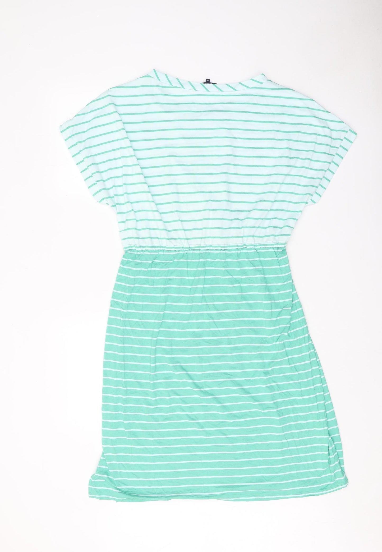 Maine Womens Green Striped Viscose T-Shirt Dress Size 16 Round Neck Tie