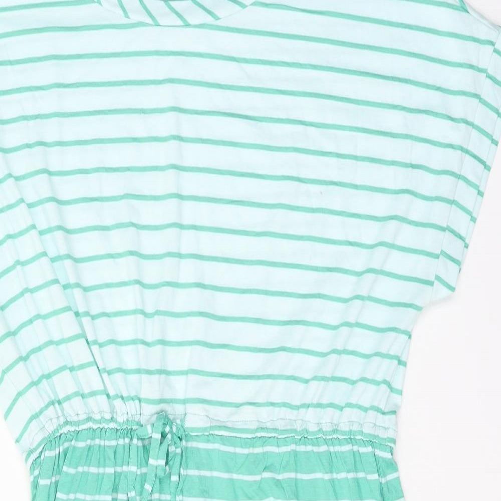 Maine Womens Green Striped Viscose T-Shirt Dress Size 16 Round Neck Tie