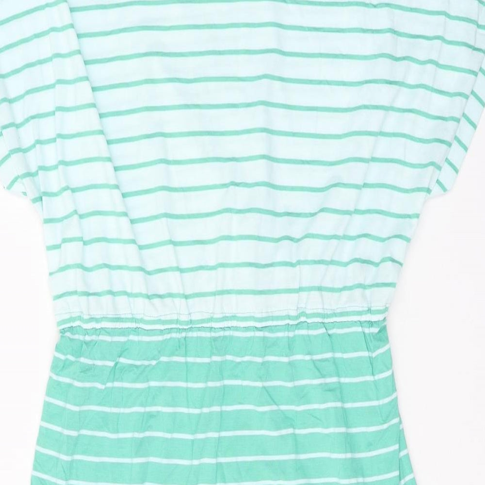 Maine Womens Green Striped Viscose T-Shirt Dress Size 16 Round Neck Tie