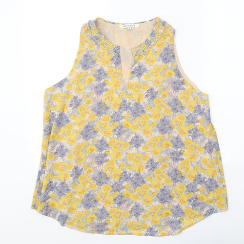 Rose + Olive Womens Yellow Geometric Polyester Basic Tank Size M V-Neck