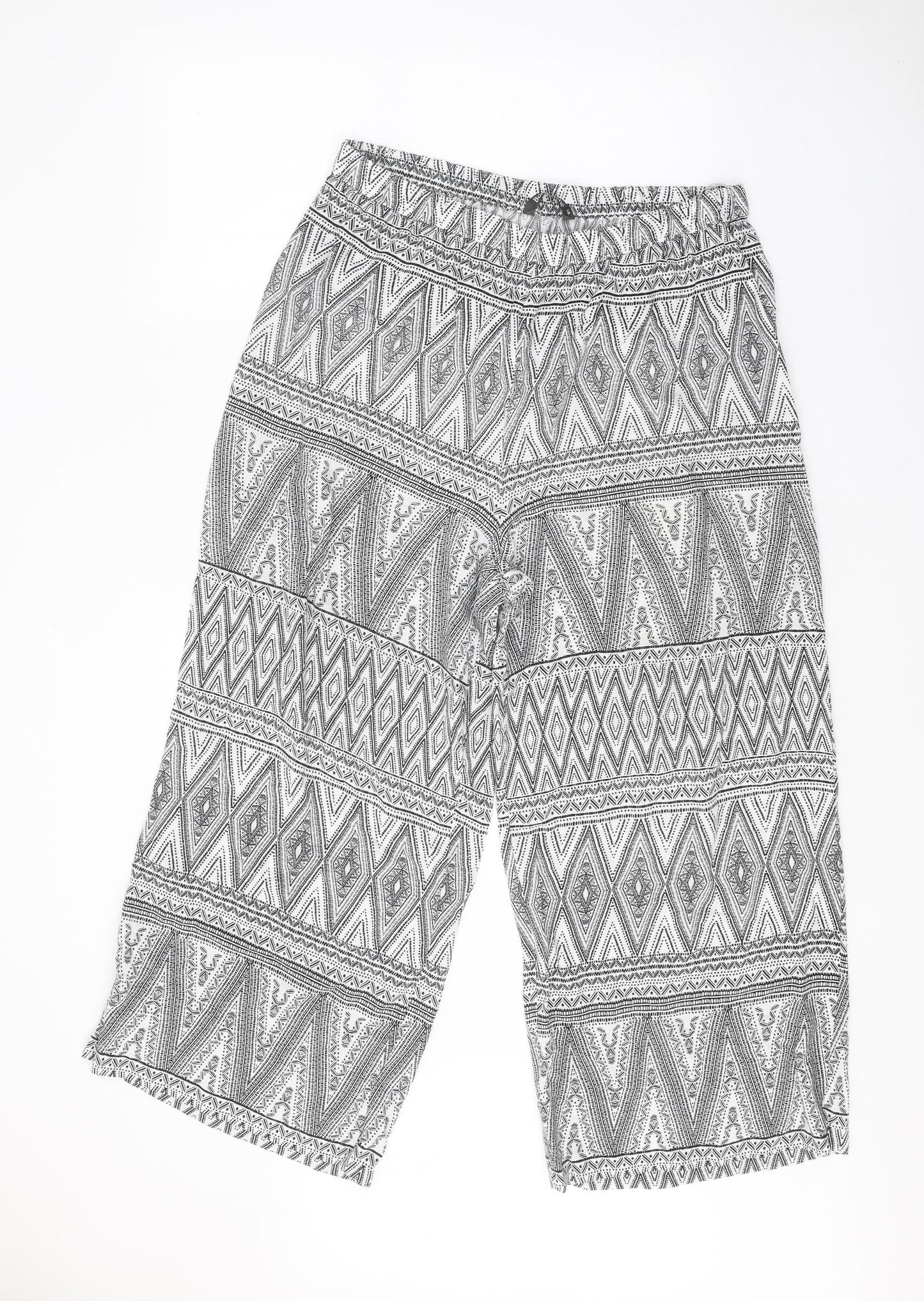 Bonmarché Womens White Geometric Viscose Trousers Size 18 Regular