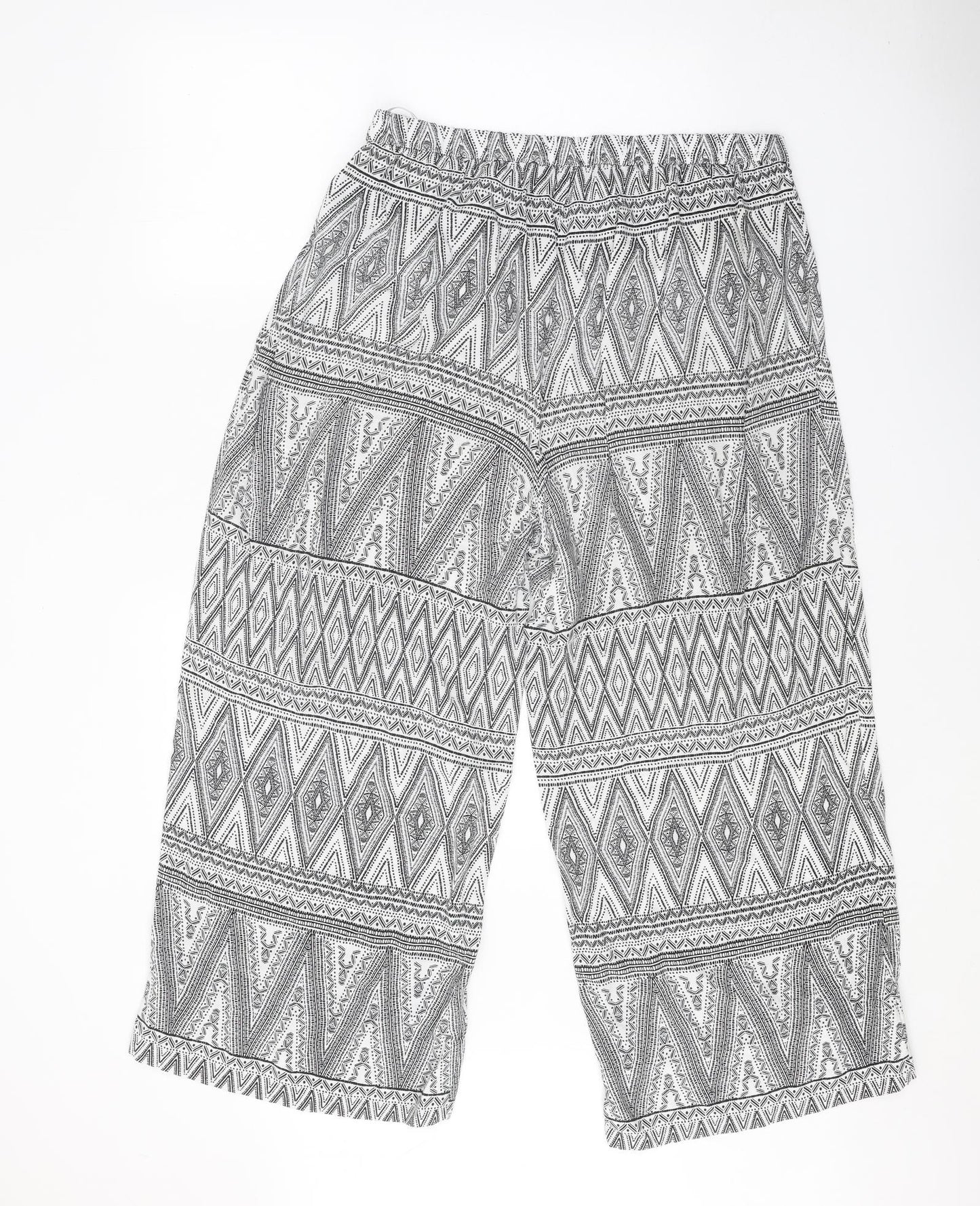 Bonmarché Womens White Geometric Viscose Trousers Size 18 Regular