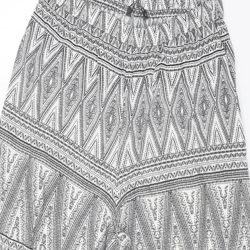 Bonmarché Womens White Geometric Viscose Trousers Size 18 Regular