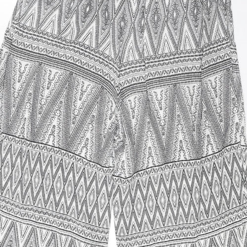 Bonmarché Womens White Geometric Viscose Trousers Size 18 Regular