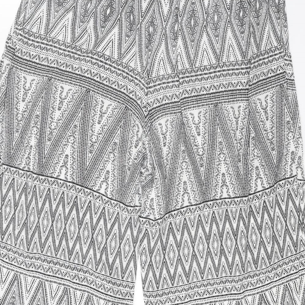 Bonmarché Womens White Geometric Viscose Trousers Size 18 Regular