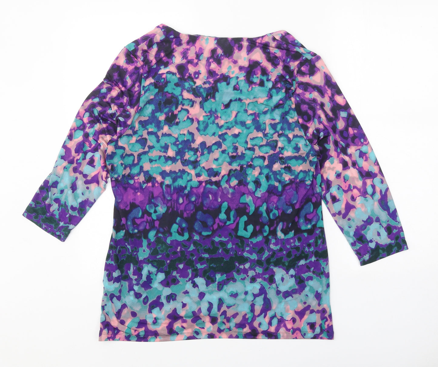 Per Una Womens Purple Geometric Polyester Basic T-Shirt Size 14 Square Neck