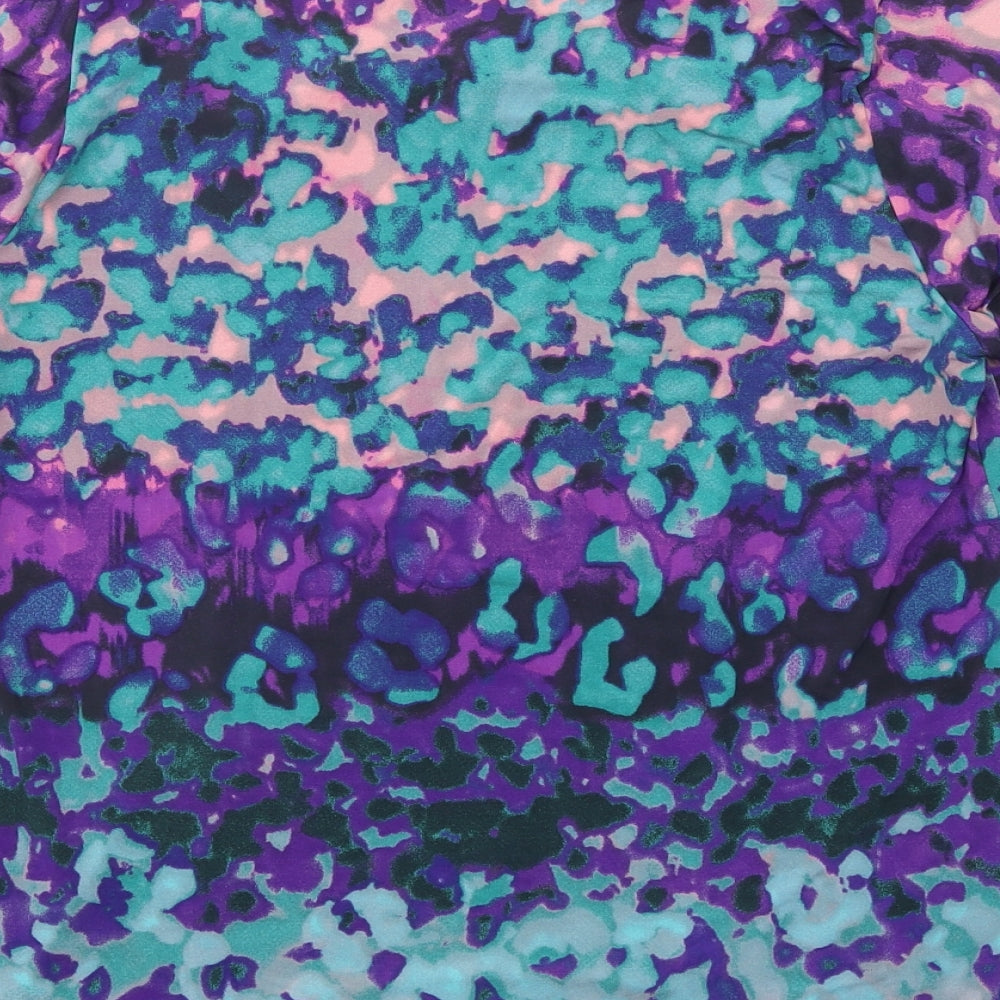 Per Una Womens Purple Geometric Polyester Basic T-Shirt Size 14 Square Neck