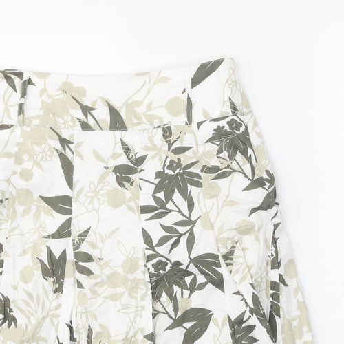 Camaieu Womens White Floral Cotton Swing Skirt Size 10 Zip