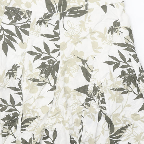 Camaieu Womens White Floral Cotton Swing Skirt Size 10 Zip