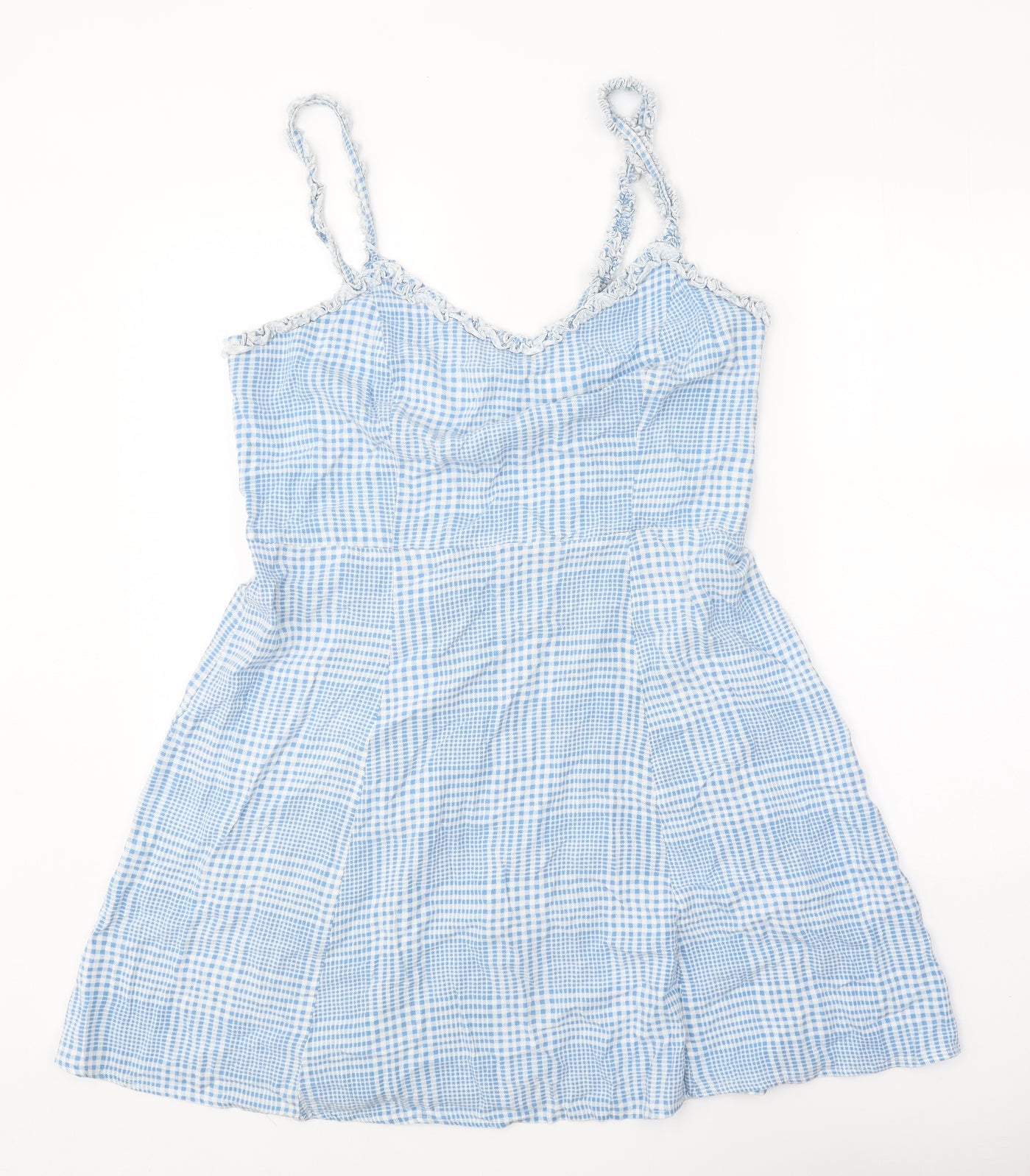 New Look Womens Blue Plaid Viscose Mini Size 16 V-Neck Pullover