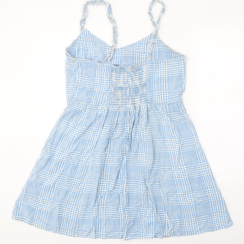 New Look Womens Blue Plaid Viscose Mini Size 16 V-Neck Pullover