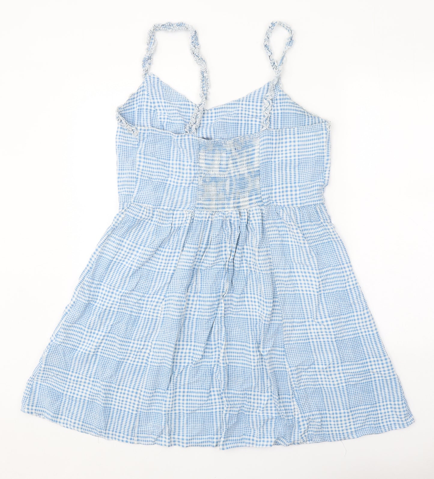 New Look Womens Blue Plaid Viscose Mini Size 16 V-Neck Pullover