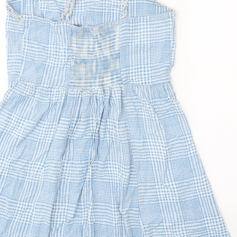 New Look Womens Blue Plaid Viscose Mini Size 16 V-Neck Pullover