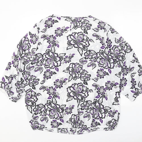 Bonmarché Womens White Floral Polyester Basic Blouse Size 20 Scoop Neck