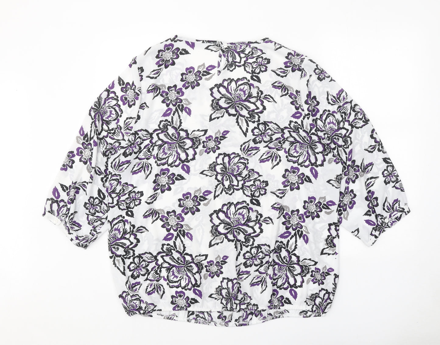 Bonmarché Womens White Floral Polyester Basic Blouse Size 20 Scoop Neck