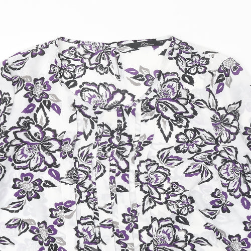 Bonmarché Womens White Floral Polyester Basic Blouse Size 20 Scoop Neck