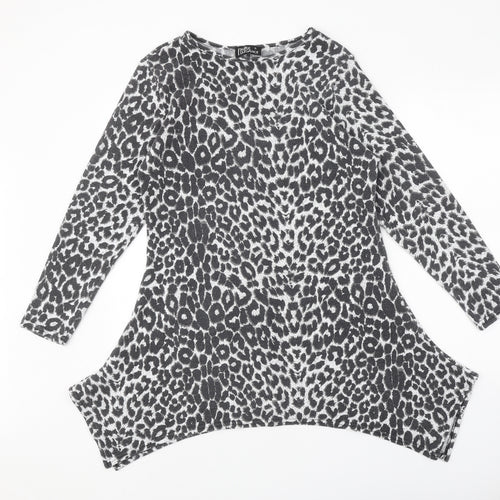 Pure Elegance Womens Grey Animal Print Polyester A-Line One Size Round Neck Pullover - Leopard Print