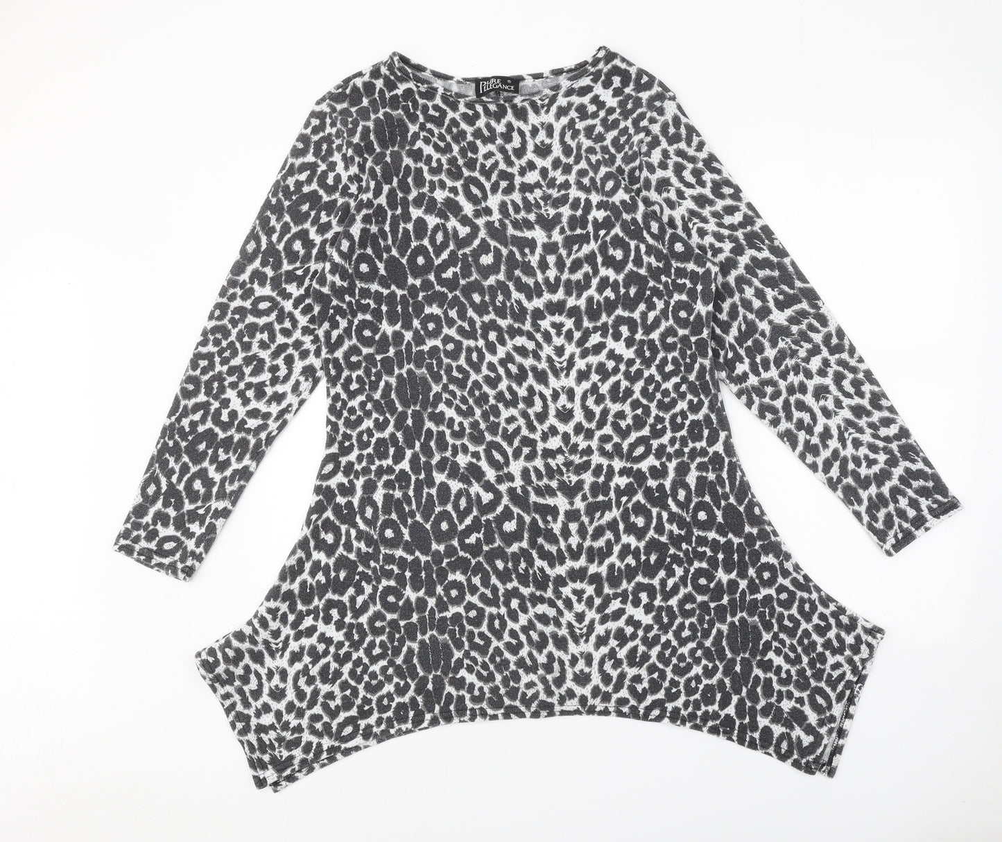 Pure Elegance Womens Grey Animal Print Polyester A-Line One Size Round Neck Pullover - Leopard Print
