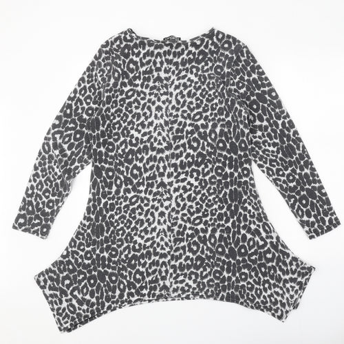 Pure Elegance Womens Grey Animal Print Polyester A-Line One Size Round Neck Pullover - Leopard Print