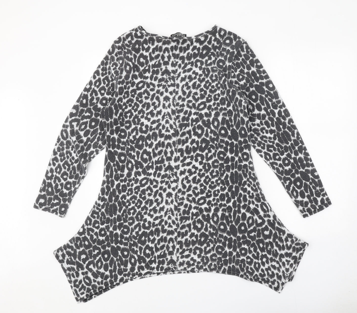 Pure Elegance Womens Grey Animal Print Polyester A-Line One Size Round Neck Pullover - Leopard Print