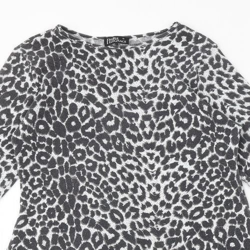 Pure Elegance Womens Grey Animal Print Polyester A-Line One Size Round Neck Pullover - Leopard Print