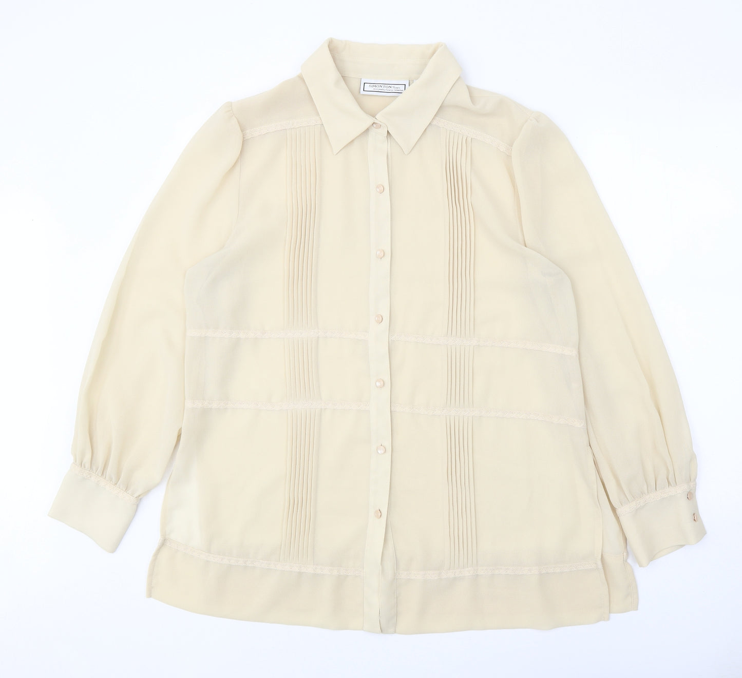 George Simonton Womens Beige Polyester Basic Button-Up Size L Collared